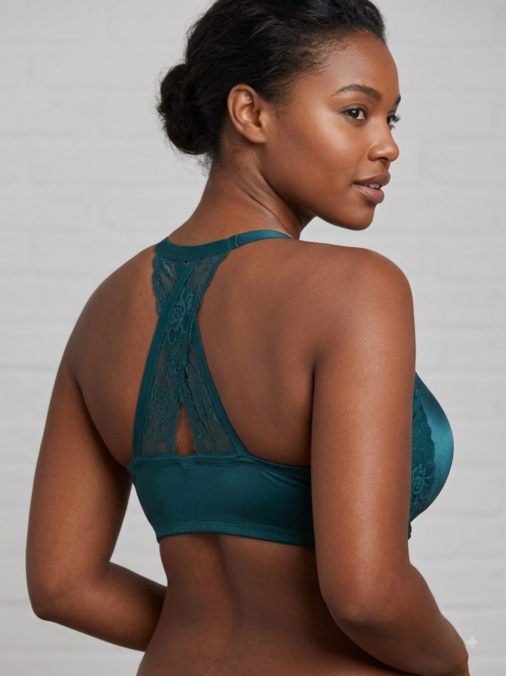NWT Cacique Lane Bryant 46C Boost Plunge Bra Emerald Green Front Close Lace Race - Picture 3 of 12